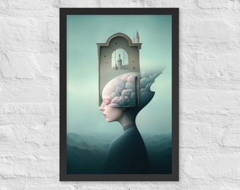 Wall Art Framed Surreal Window & Girl AI Art Wall Decor - Posters for Room Aesthetic Bedroom Apartment Living Room Decor 12x18 in. DaaleelaB