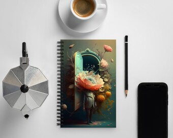 Spiral Notebook Journal Surreal Flower AI Art - Small Notebook Aesthetic Travel Journal Cute Stationary for Office 5.5x8.5 in. DaaleelaB