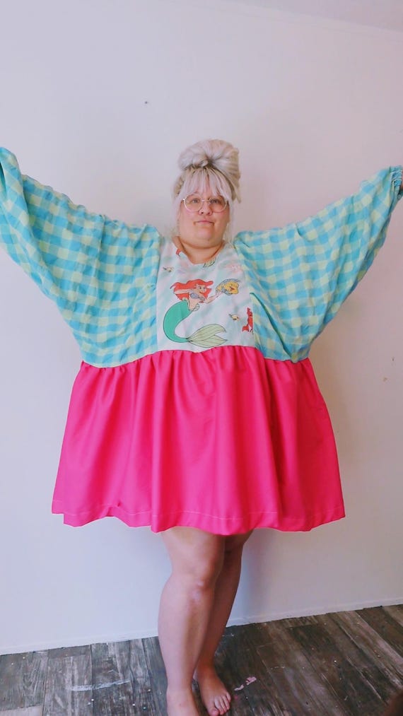 Disney Sheet Dress – Handmade Vintage Upcycled Ariel princess Clothing – One of a Kind