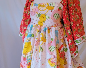 Disney Dopamine Sheet Dress – Handmade Vintage Upcycled summer flow dress Clothing – One of a Kind Lg strawberry shortcake