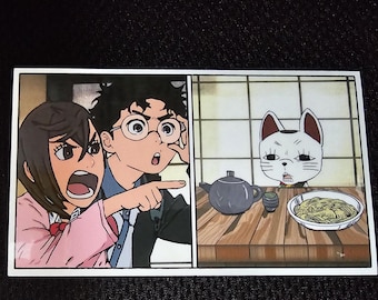 Autocollant mème anime « Dîner gênant » | Autocollant vinyle réaction de chat amusante