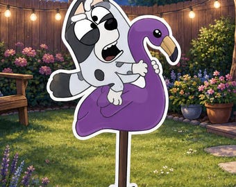 Bluey -  Muffin Skipped a Sleep - Muffin with a Flamingo - Waterproof & UV Resistant Vinyl Sticker - Glossy