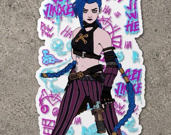 Arcane - Jinx Pose with Graffiti - Multiple Sizes - Waterproof & UV Resistant Vinyl Sticker - Glossy