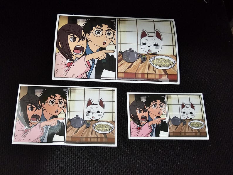 Dandadan Cat Meme Sticker: Turbo Granny, Momo, Okarun - Waterproof and UV Resistant image 2