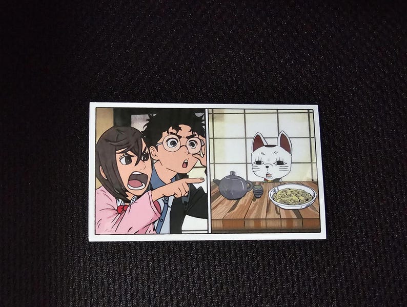 Dandadan Cat Meme Sticker: Turbo Granny, Momo, Okarun - Waterproof and UV Resistant 3.5 x 2 in. - Small