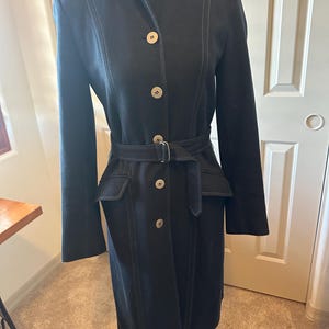 Philippe Adec Paris Navy Blue belted coat Women’s size 4 Vintage designer long overcoat