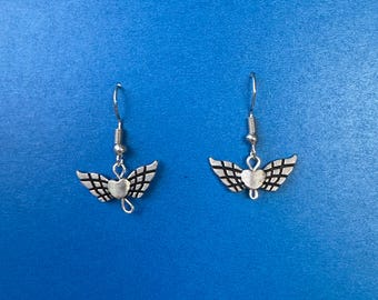 Winged Heart Silver Earrings - Stainless Steel