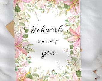 Jéhovah est fier de vous - encouragements chrétiens - carte de voeux florale d'agneau, cadeau JW