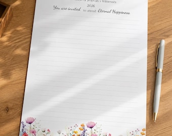 Ensemble de papier à lettres PDF Convention des Témoins de Jéhovah 2026 Papeterie Bonheur Éternel