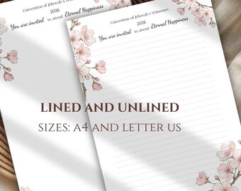Papier à lettres de la Convention JW 2026 « Bonheur éternel » - Kit d'écriture PDF A4 et lettre