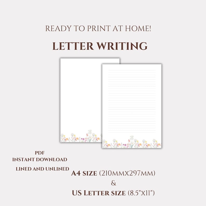 JW Letter Writing Bundle Floral Paper Printable Letter Sheets | A4 & US Stationery Set