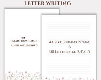 Buchstabe Schreiben Bundle rosa Blumenpapier bedruckbare Blätter JW | A4 & US Briefpapier Set