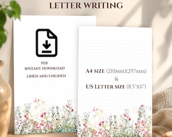 Ensemble de papeterie imprimable fleurs sauvages : papier à lettres floral (téléchargement numérique)
