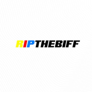 May include: The words "RIPTHEBIFF" are presented in a bold, sans-serif font. The letters "RIP" are yellow, "T" is red, "H" is blue, and "EBIFF" is black. The background is white with a subtle, wavy pattern.
