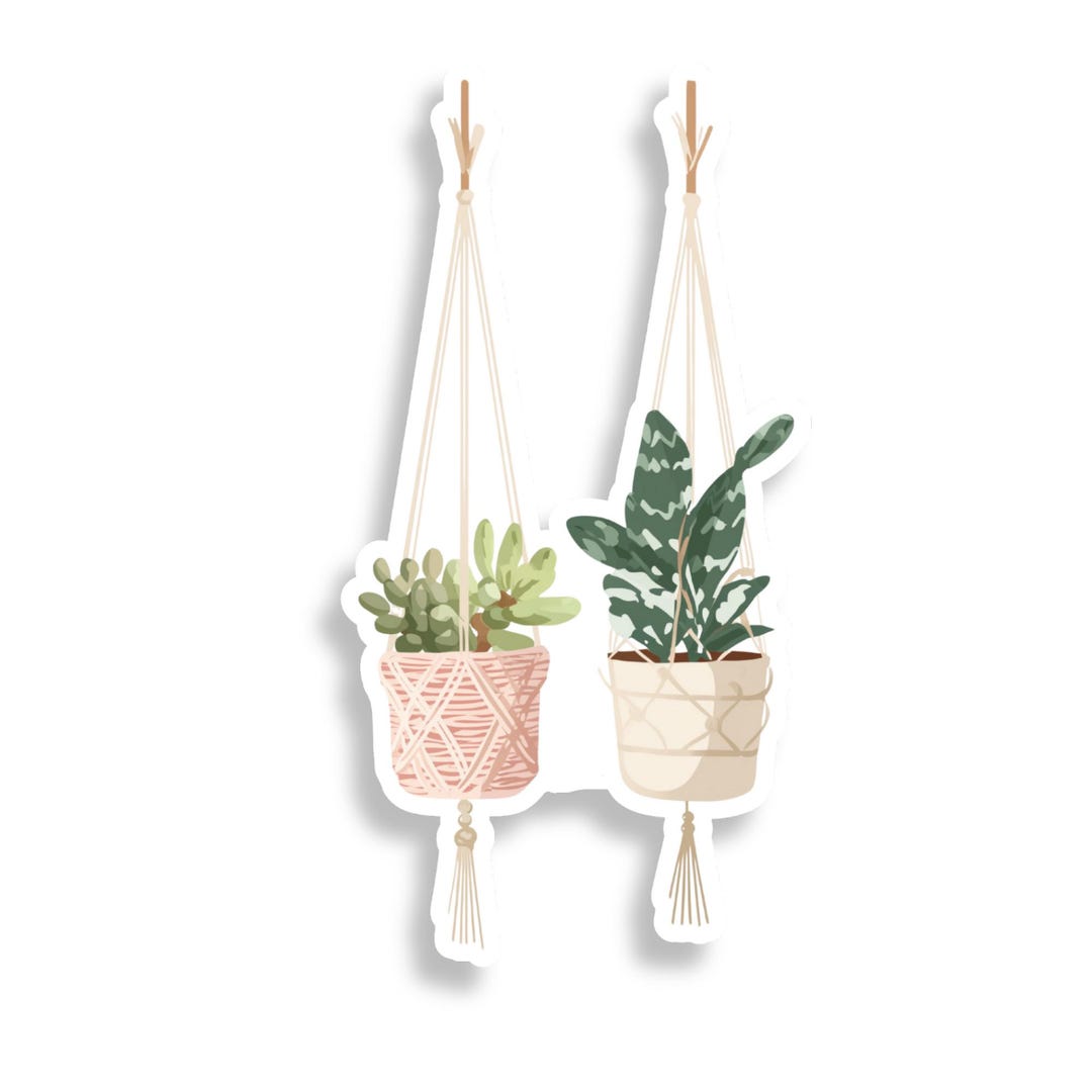 Boho Macrame Hanging Plant Sticker, Cute Kindle iPad Sticker, Plant ...