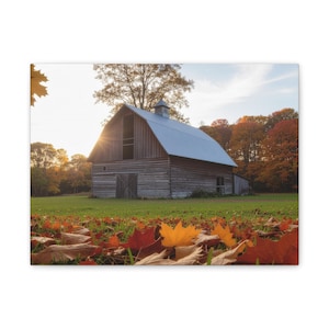 Rustic Fall Barn Canvas Art, Cozy Home Decor, Autumn Wall Art, Harvest-Themed Room Decor, Farmhouse Style Art