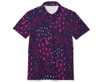 Lilac Wine Botanicals Vine Pattern Polo Shirt | Casual All-Over Print Golf Shirt