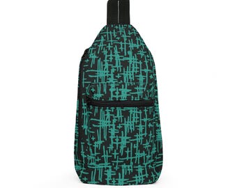 Teal Crosshatch Pattern Sling Bag | Abstract Grid Texture