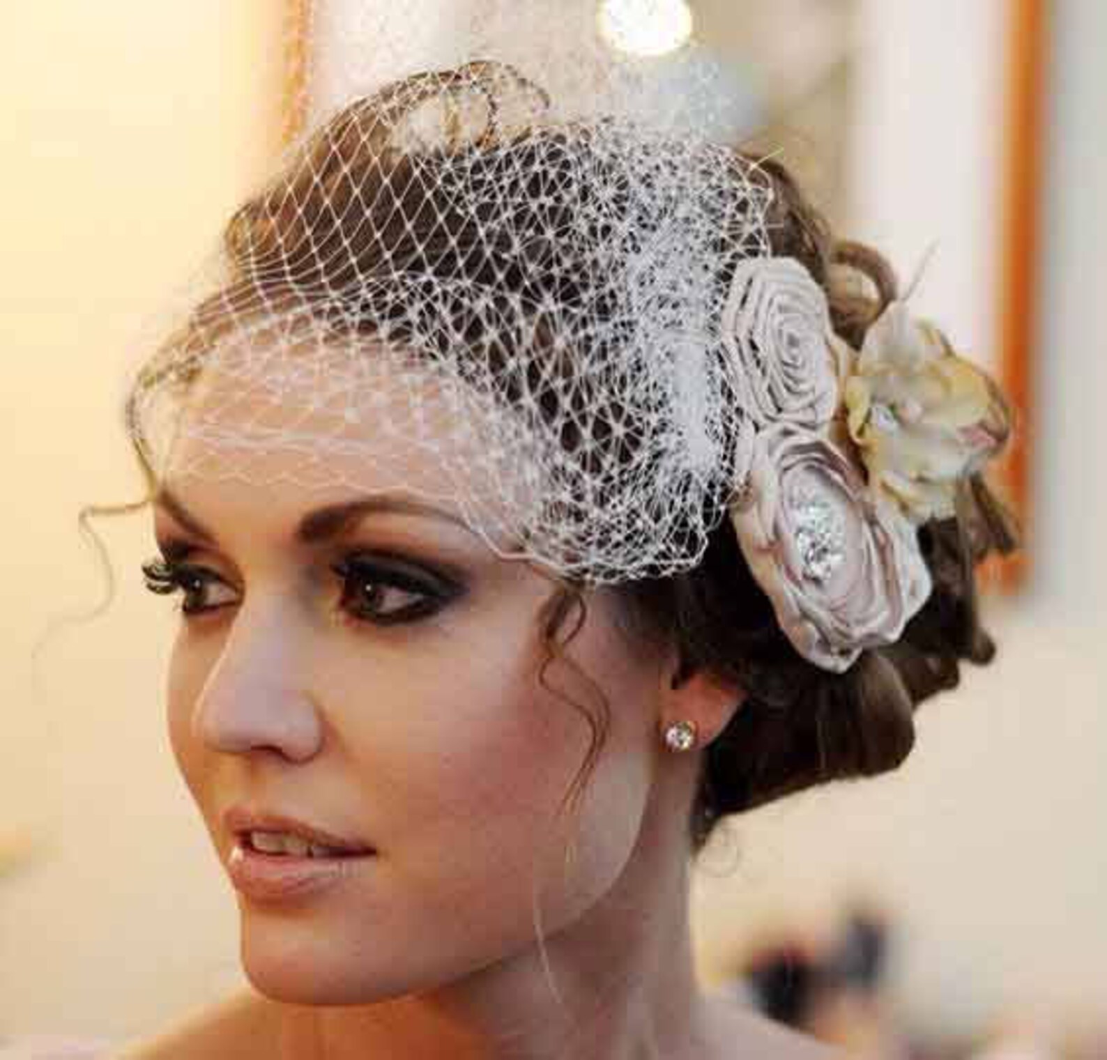 Champagne Birdcage Veil Gold Headpiece Wedding Fascinator Etsy
