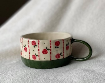 Handmade Ceramic Rose Mug: Unique Floral Pottery Coffee Cup