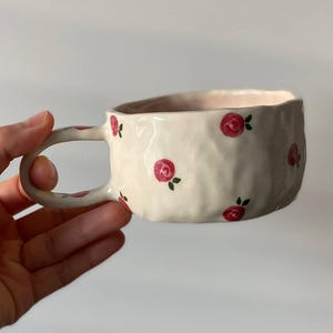 Handmade Ceramic Rose Mug: Cottagecore Floral Pottery Tea Cup