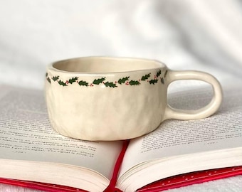 Handmade Christmas Mug – Holly Berry Ceramic Coffee Cup