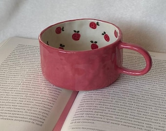 Handmade Ceramic Rose Mug: Pink Pottery Coffee Cup