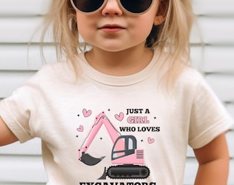 Just a Girl Who Loves Excavators Toddler Shirt, Personalized  Construction Truck Tees for Girls, Kids Pink Bulldozer Gift