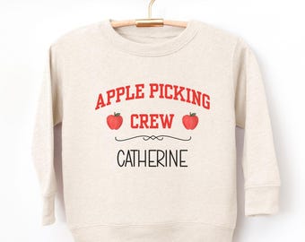 Personalisiertes Kinder Apple Picking Crew Sweatshirt, Benutzerdefinierte Herbst Familie Passender Obstgarten Reise Pullover, Jungen Mädchen Herbst Herbst Ernte T-Shirt