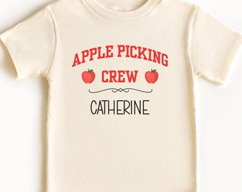 Personalized Kids Apple Picking Crew Shirt, Custom Fall Family Matching Orchard Trip Tshirt, Toddler Boys Girls Autumn Fall Harvest Tee