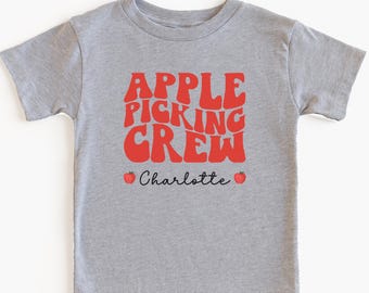 Personalized Kids Apple Picking Crew Shirt, Custom Fall Family Matching Orchard Trip Tshirt, Toddler Boys Girls Autumn Fall Harvest Tee
