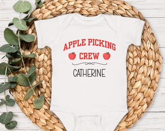 Personalized Kids Apple Picking Crew Baby Bodysuit, Custom Fall Family Matching Orchard Trip Tshirt, Boys Girls Autumn Fall Harvest Tee