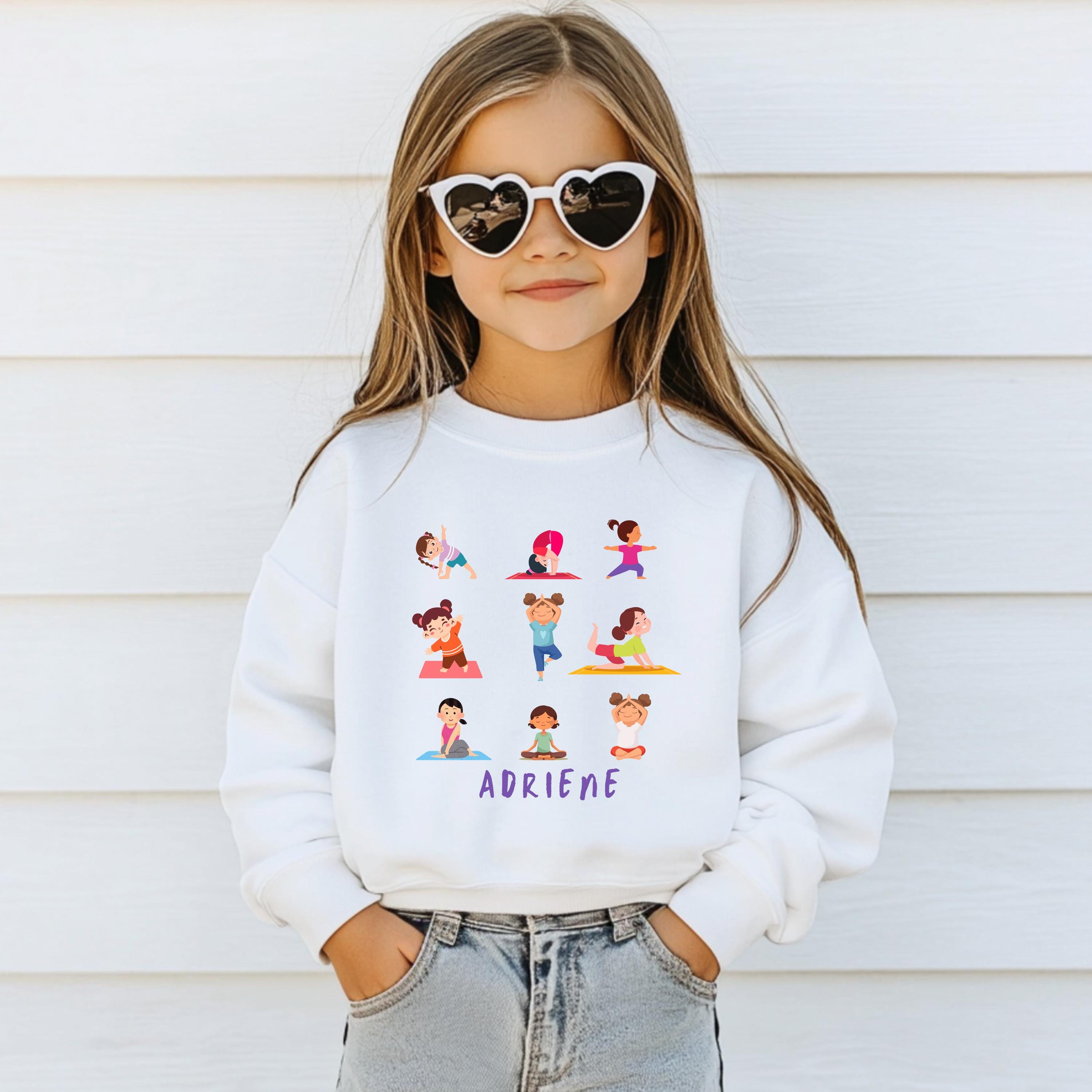 Personalized Girls Yoga Sweatshirt, Custom Name Kids Yoga Pullover, Toddler Girl Mindful Hoodie, Cute Yoga Gift for Little Girls