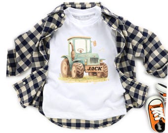 Camiseta de tractor agrícola personalizada para niños, camisetas de tractor con nombre personalizado para niños y niñas