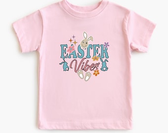 Camiseta con vibraciones de Pascua para niñas pequeñas, cuello redondo, suéter espiritual para niños, sudadera con capucha para niñas pequeñas, regalo para niñas, camiseta festiva para niñas