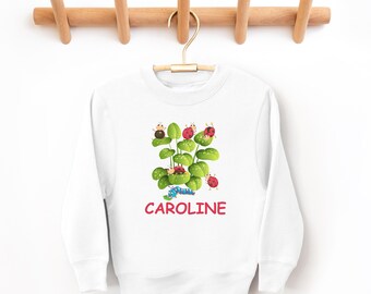 Felpa personalizzata per compleanno con insetti per bambini, maglione personalizzato per festa di compleanno con insetti carini, girocollo con coccinella, ape, farfalla e insetto per compleanno