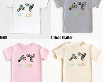 Personalized Toddler Dirt Bike Kids Shirt, Custom Name Kids Biking Tees, Gift For Biker Kids, Bike Love Kids Gift