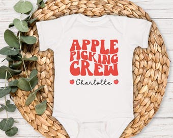 Personalized Kids Apple Picking Crew Baby Bodysuit, Custom Fall Family Matching Orchard Trip Tshirt, Boys Girls Autumn Fall Harvest Tee