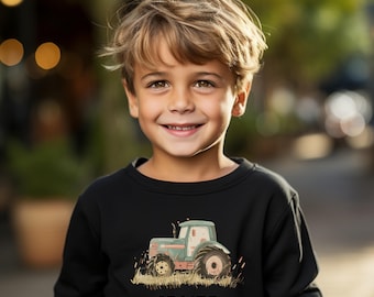 Personalisiertes Traktor Kleinkind Sweatshirt, niedlicher benutzerdefinierter Name Farmer grüner Traktor Pullover, Retro Land Kinder Sweatshirt