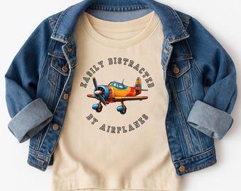 Easily Distracted By Airplanes Kids  Shirt, Aviation Youth Tee, Plane Lover Boys And Girls T-Shirt