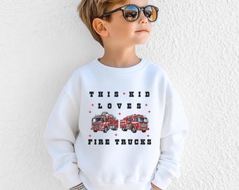 Maglietta "Questo bambino ama i camion dei pompieri", felpa per bambini con camion dei pompieri, maglietta per bambini con camion dei pompieri, girocollo con camion dei pompieri, maglione per bambini con camion, regalo per ragazzi