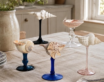 Handgefertigtes Weinglas aus Muschelschalen, Rotweinkelch aus Schneckenhorn, Küsten-Barzubehör, Glas für Strandhochzeiten, Einzugs- und Hochzeitsgeschenk