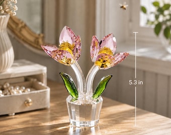 Blumenstrauß aus Kristallglas, Mini-Blumenfigur, romantische Wohndekoration, Jahrestagsgeschenk für Freundin, Ehefrau, Heiratsantragsgeschenk