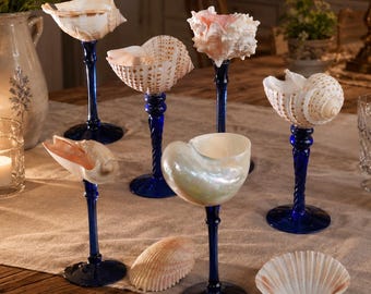 Handmade Seashell Wine Glasses, Conch Shell Martini Cocktail Glass, Beach Wedding Decor, Bridesmaid Gift, Coastal Barware