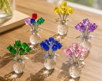 Handgeblasene Glasblumen zum Geburtstag, Glasrosen in Rot, Blau, Lila und Gelb, als Geschenk für Mama, Freundin und zum Valentinstag