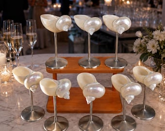 Perle Muschel Weingläser Set, handgefertigte Muschel Cocktailbecher, Silber Stem Küsten Barware, Strand Hochzeit Geschenk