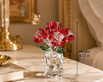 Rosenstrauß aus Kristallglas, Mini-Rosenfigur, Dekoration mit ewiger Blume, romantisches Jahrestagsgeschenk für Ehefrau, Freundin, Heiratsantragsgeschenk