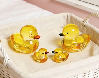 Handgemachte kleine gelbe Enten aus Glas, Miniatur-Sammlerfiguren, Tierornamente, Eltern-Kind-Geschenke, spielende Mutter und Babyenten