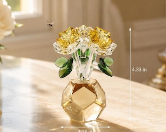 Rosenstrauß aus Kristallglas, Mini-Glasblumenfigur, romantische Schreibtischdekoration, Jahrestagsgeschenk für Ehefrau, Geschenk für Freundin