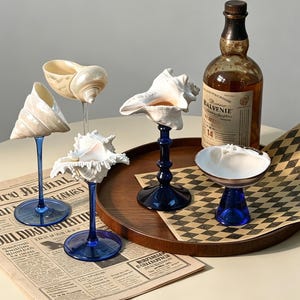 Shell jewelry tray, glass base, coastal breeze dressing table decoration, beach-themed party gift, handcrafted shell glassware